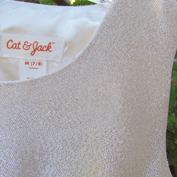 GIRL'S WHITE & GOLD DRESS, 7/8, CAT & JACK CHRISTMAS SPECIAL OCCASION WEDDING - Picture 3 of 7